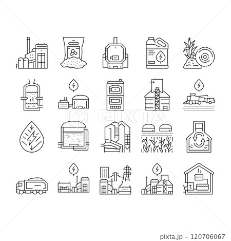 biomass energy plant power icons set vector 120706067