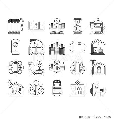 energy storage power system icons set vector energy storage power system icons set vector 120706080