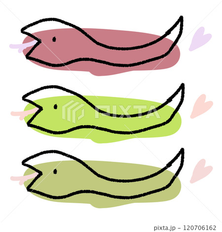 かわいいシンプルなヘビの手描きイラスト セット かわいいシンプルなヘビの手描きイラスト セット 120706162