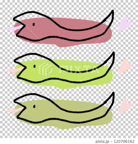 かわいいシンプルなヘビの手描きイラスト セット かわいいシンプルなヘビの手描きイラスト セット 120706162