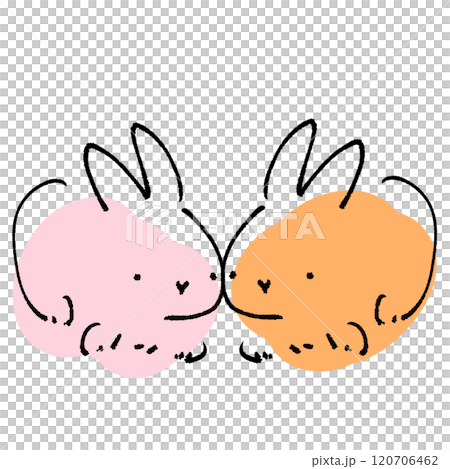 A simple line drawing of two cute rabbits snuggling up to each other A simple line drawing of two cute rabbits snuggling up to each other 120706462