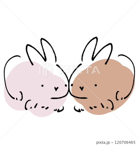 シンプルな2羽の寄り添っているかわいいうさぎの線画イラスト シンプルな2羽の寄り添っているかわいいうさぎの線画イラスト 120706465