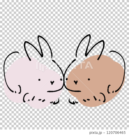 シンプルな2羽の寄り添っているかわいいうさぎの線画イラスト シンプルな2羽の寄り添っているかわいいうさぎの線画イラスト 120706465