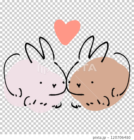 A hand-drawn illustration of two cute rabbits sitting close together A hand-drawn illustration of two cute rabbits sitting close together 120706480