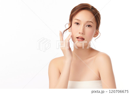 Beautiful young asian woman with clean fresh skin on white background, Face care, Facial treatment, Cosmetology, beauty and spa, Asian women portrait. 120706675