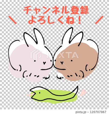 Cute rabbit and snake characters asking you to subscribe 120707867