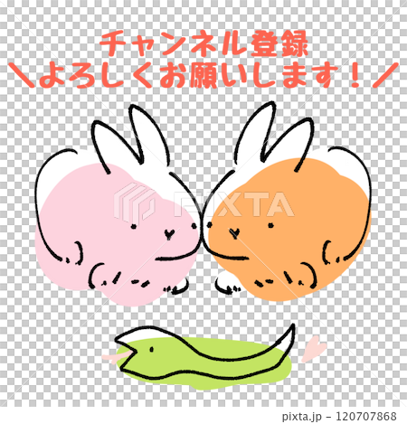 Cute rabbit and snake characters asking you to subscribe 120707868