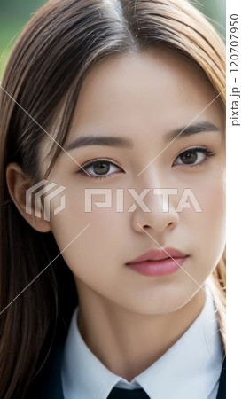 【9:16版】素肌が美しい女性の顔 正面 カメラ目線 ロングヘア アジアン美女 【9:16版】素肌が美しい女性の顔 正面 カメラ目線 ロングヘア アジアン美女 120707950