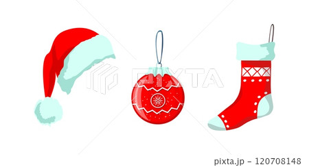 Santa hat, Christmas bauble, sock red and white Santa hat, Christmas bauble, sock red and white 120708148