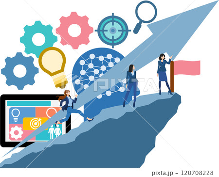 目標達成へのロードマップのイラスト(ビジネスウーマン) 目標達成へのロードマップのイラスト(ビジネスウーマン) 120708228