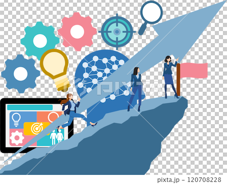 目標達成へのロードマップのイラスト(ビジネスウーマン) 目標達成へのロードマップのイラスト(ビジネスウーマン) 120708228