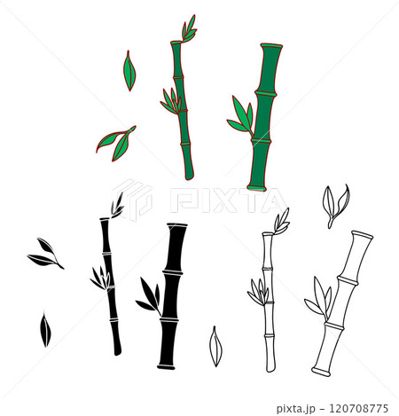 Lucky Bamboo. A set of bamboo sticks with leaves icons. Simple doodle clipart botanical collection. Lucky Bamboo. A set of bamboo sticks with leaves icons. Simple doodle clipart botanical collection. 120708775