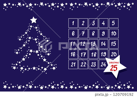Christmas dark blue advent calendar with Christmas tree of white stars 120709192
