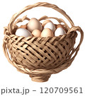 Chicken eggs in a basket isolated on a transparent background 120709561