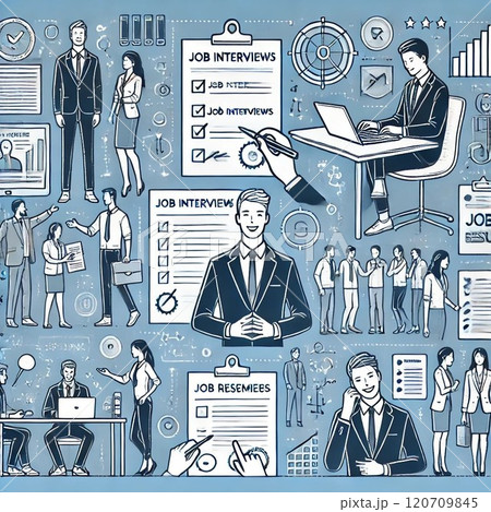 就職活動のステップを分かりやすく描いたビジネスイラスト 就職活動のステップを分かりやすく描いたビジネスイラスト 120709845