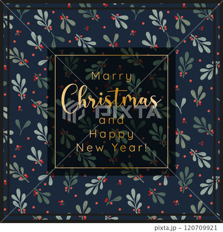 Christmas and Happy New Year illustration with winter branches. Xmas vector design template. 120709921