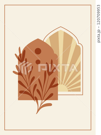 Beige colors arabian sunset poster. Minimalist aesthetic geometric illustration Beige colors arabian sunset poster. Minimalist aesthetic geometric illustration 120709953