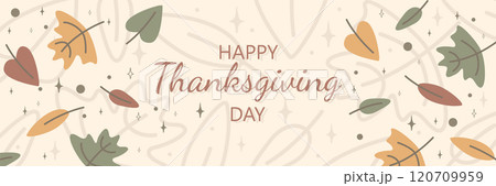 Happy Thanksgiving Day Banner for Background. Happy holiday, falling autumn leaves Happy Thanksgiving Day Banner for Background. Happy holiday, falling autumn leaves 120709959