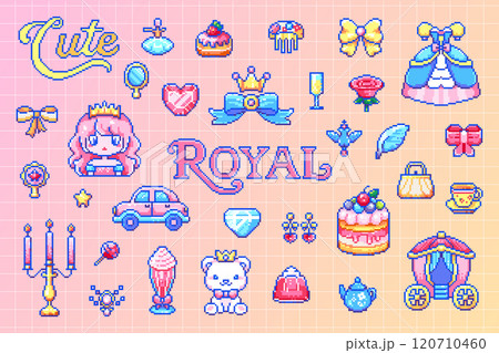 Pixel Art Royal Princess Sticker Set. 8-bit...のイラスト素材 [120710460] - PIXTA