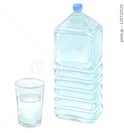 ペットボトルとグラスに入った水のイラスト ペットボトルとグラスに入った水のイラスト 120710529