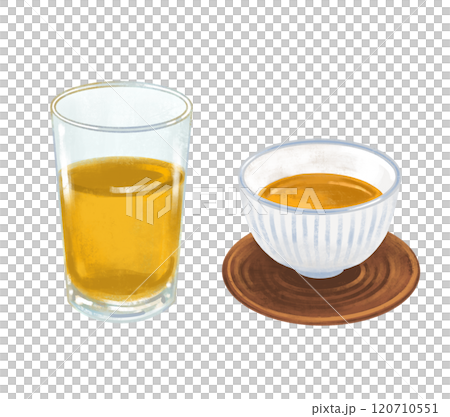 グラスと湯呑に入ったお茶のイラスト 120710551