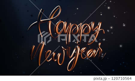 Text Happy New Year in gold. Abstract 3D illustrat 120710564