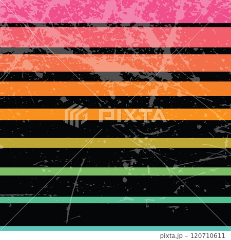 Retro grunge striped sunset background in the style of the 80s and 90s. 120710611