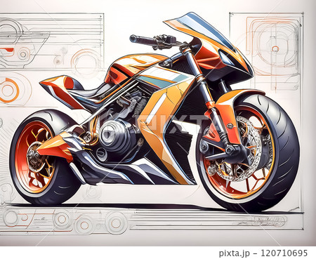 スポーツタイプのバイクのスケッチのイメージ素材 スポーツタイプのバイクのスケッチのイメージ素材 120710695
