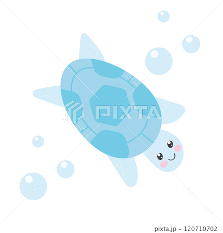 Cute funny turtle with blue bubbles .  120710702