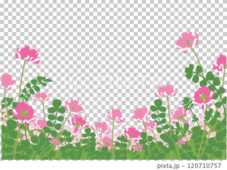 満開のれんげ畑　シンプル色のフラットなイラスト3 120710757