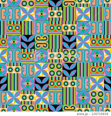 Colorfulness and symmetry create an colorful kaleidoscope seamless pattern 120710838