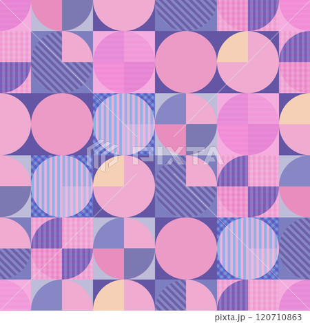 Colorful geometric seamless pattern with circles and squares in lavender shades 120710863