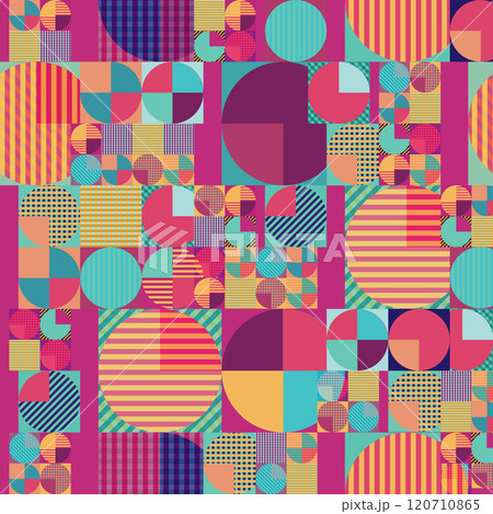 Colorful geometric seamless pattern with circles and squares 120710865