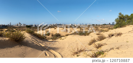 Panoramic view of sand desert in the town Rishon Lezion in Israel 120710887
