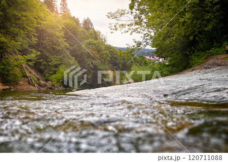 mountain river, landscape in the Carpathian Mountains, view on the rock 120711088