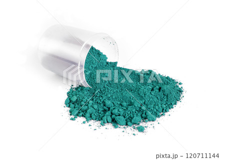 Bright Turquoise Powder Used in Art and Crafts Displayed on a White Background 120711144