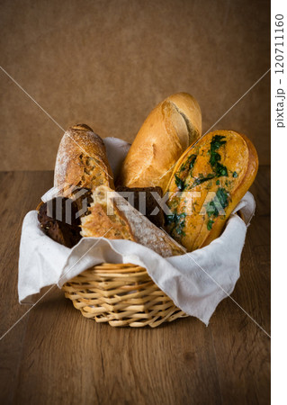 Fresh bread, buckwheat bread, garlic bread, French baguette Fresh bread, buckwheat bread, garlic bread, French baguette 120711160