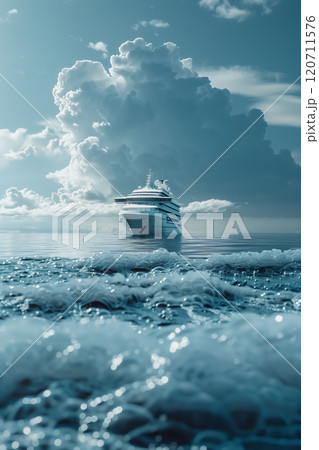 A cruise ship is sailing in the sea. 120711576