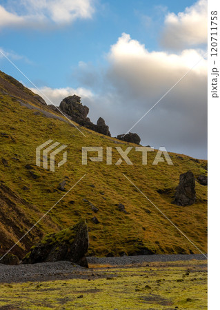 Mountains and landscape in Katla geopark, Iceland 120711758