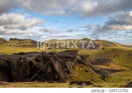 Mountains and landscape in Katla geopark, Iceland 120711761