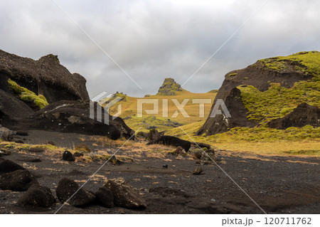 Mountains and landscape in Katla geopark, Iceland 120711762