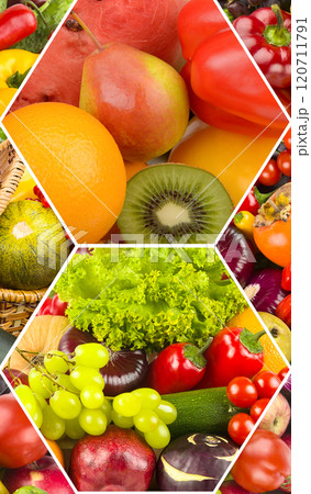 Healthy vegetables and fruit food - collage. 120711791