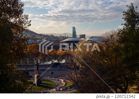 Autumn leaves adorn the vibrant landscape of Tbilisi, revealing a blend of nature and modernity Autumn leaves adorn the vibrant landscape of Tbilisi, revealing a blend of nature and modernity 120712342