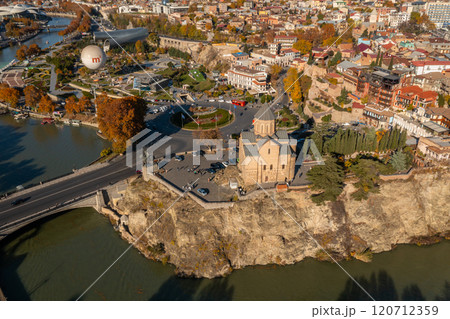 Stunning autumn landscape in Tbilisi, Georgia showcasing ancient architecture and vibrant city life 120712359