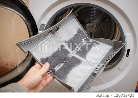 Dust and dirt trapped by the clothes dryer filter. 120712429