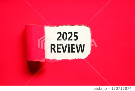 Planning 2025 review new year symbol. Concept words 2025 Review on beautiful white paper. Beautiful red paper background. Business 2025 review new year concept. Copy space. 120712874