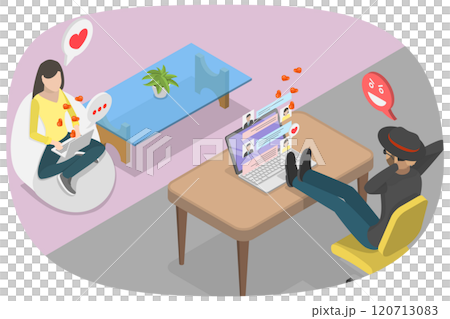 3D Isometric Flat  Illustration of Online Fraud, Deception in Online Dating. Internet Scams and Fraud. 120713083