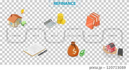 3D Isometric Flat  Illustration of Refinance, Financial for Homeowners 120713089