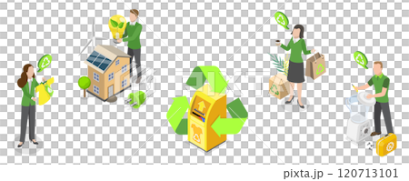 3D Isometric Flat Illustration of Zero Waste, Circular Economy 3D Isometric Flat Illustration of Zero Waste, Circular Economy 120713101