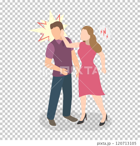 3D Isometric Flat Illustration of Slap , Woman Slaps Cheating Man in Close-up Footage of Their Fight 3D Isometric Flat Illustration of Slap , Woman Slaps Cheating Man in Close-up Footage of Their Fight 120713105